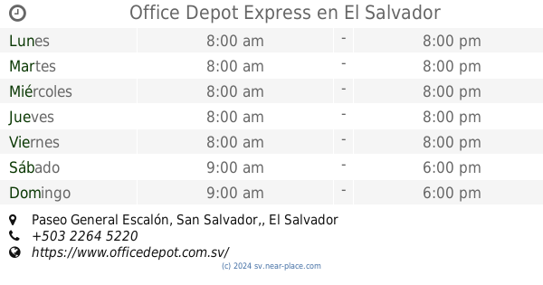 ? Office Depot Express El Salvador horarios, tel. +503 2264 5220